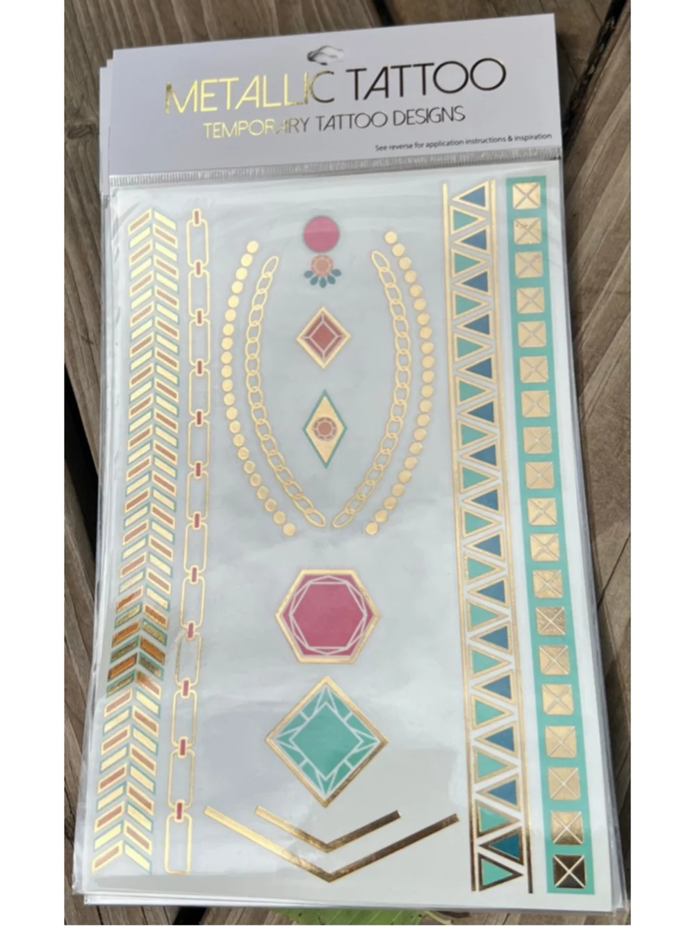 Temporary Metallic Tattoo Designs Gold Silver lot of 8 sheets